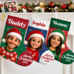 Custom Photo Christmas Stocking - Personalized Christmas Birthday Gifts For Mom, Dad, Brother, Sister, Kids - Official Members Of Team Santa