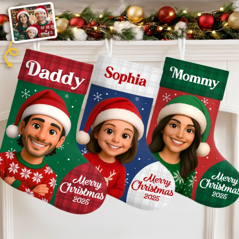Custom Photo Christmas Stocking - Personalized Christmas Birthday Gifts For Mom, Dad, Brother, Sister, Kids - Official Members Of Team Santa