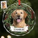 Custom Photo Circle Glass Ornament - Personalized Pet Christmas Memorial Sympathy Gifts For Dog Lovers, Cat Lovers - Forever Loved Never Forgotten
