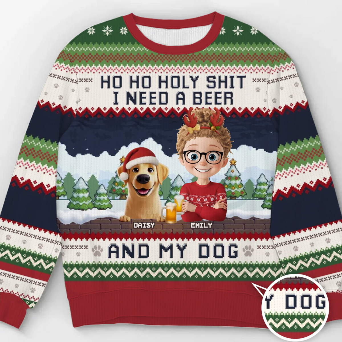 Custom Unisex Ugly Sweatshirt - Personalized  Christmas Birthday Gifts For Dog Lovers, Dog Dad And Mom - Ho Ho Hold My Beer