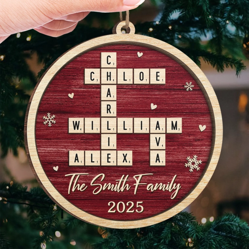 Custom Scrabble Wood Ornament - Personalized Christmas Birthday Gifts For Mom, Dad, Brother, Sister, Kids - Love Spelled The Family Way