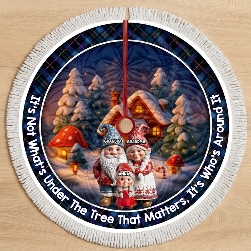 Custom Gnome Tree Skirt - Personalized Christmas Birthday Gifts For Grandma, Grandpa, Grandparents - Hearts Gather Warm This Christmas