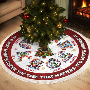 Custom Snowman Tree Skirt - Personalized Christmas Birthday Gifts For Mom, Dad, Brother, Sister, Kids - Hugs Beneath The Tree