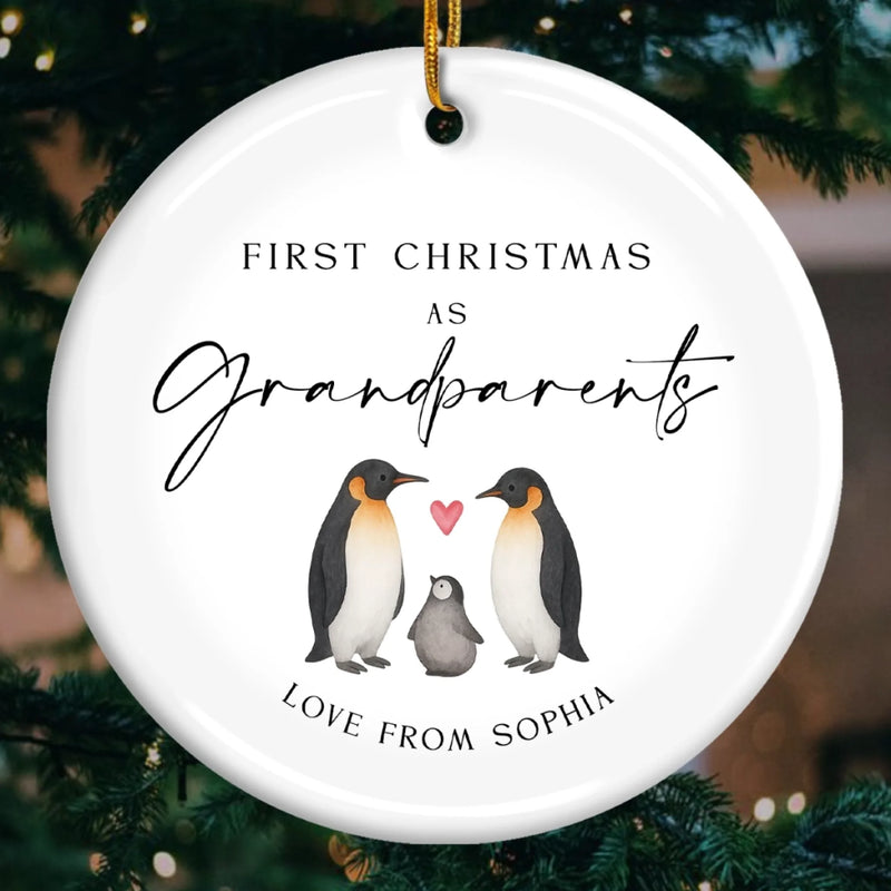 Custom Baby's First Christmas Grandparents Ceramic Ornament - Personalized Christmas Birthday Gifts For First Time Grandparents, Future Grandpa and Grandma, Family - Joy Begins With Grandbaby