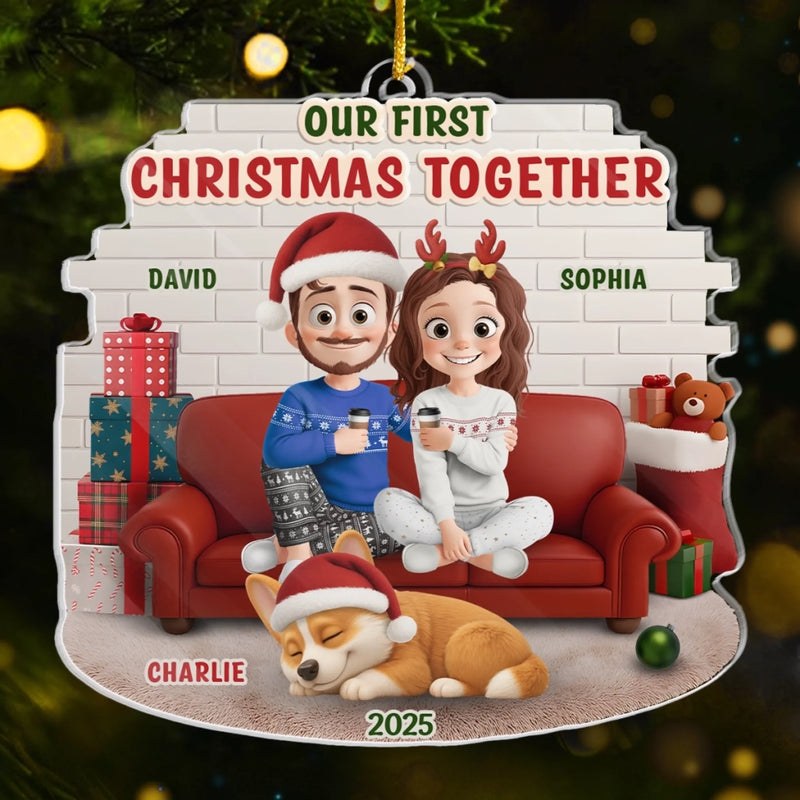 Custom First Christmas Acrylic Ornament - Personalized Anniversary Christmas Wedding Gifts For Husband And Wife, Dog Dad And Mom - Pawfect Match, Confirmed By Santa