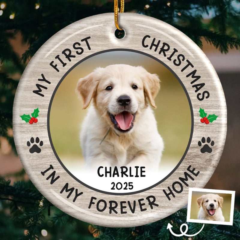 Custom Photo First Christmas Pet Ceramic Ornament - Personalized Christmas Birthday Gifts For Dog Lovers, Cat Lovers, Pet Dad And Mom, New Pet Ornament - New Pawprints This Christmas