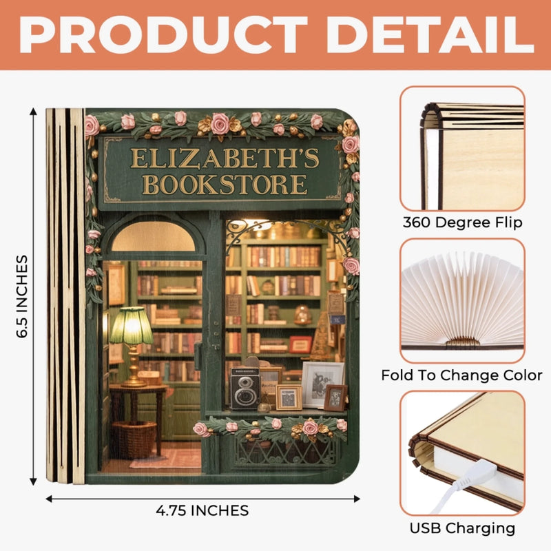 Custom Foldable LED Magic Book Lamp - Personalized Bookish Gifts For Book Lovers, Bookworms, Readers - Light Up Your Own Little Bookstore