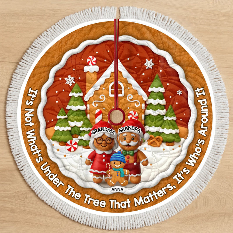 Custom Gingerbread Tree Skirt - Personalized Christmas Birthday Gifts For Grandma, Grandpa, Grandparents - Joy Shines In Every Hug