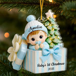 Custom First Christmas Acrylic Ornament - Personalized Christmas Baby Shower, Gender Reveal Gifts For New Moms, New Dads, New Parents - Joy Wrapped In Love