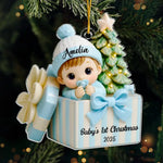 Custom First Christmas Acrylic Ornament - Personalized Christmas Baby Shower, Gender Reveal Gifts For New Moms, New Dads, New Parents - Joy Wrapped In Love