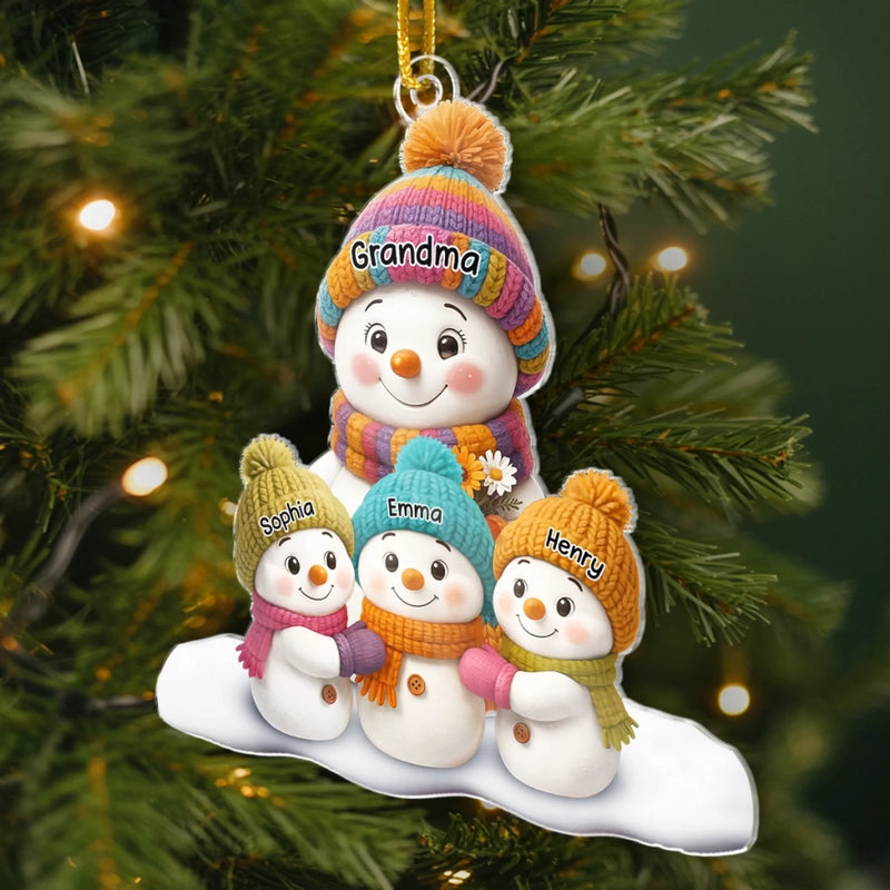 Custom Snowman Acrylic Ornament - Personalized Christmas Birthday Gifts For Mom, Grandma - Joy Found In Family
