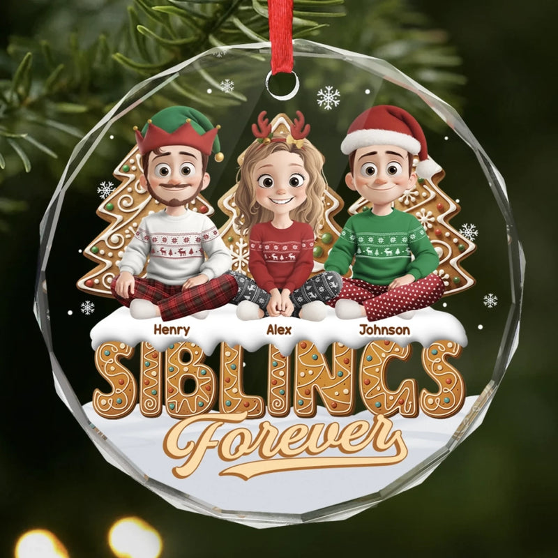 Custom Circle Glass Ornament - Personalized Christmas Birthday Gifts For Brother, Sister - Linked By Love
