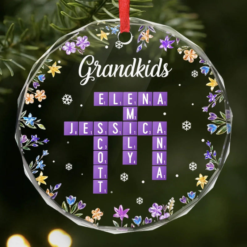 Custom Scrabble Circle Glass Ornament -   Personalized Christmas Birthday Gifts For Mom, Dad, Brother, Sister, Kids - Home Is Where Joy Grows