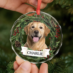 Custom Photo Circle Glass Ornament - Personalized Pet Christmas Memorial Sympathy Gifts For Dog Lovers, Cat Lovers - Forever Loved Never Forgotten