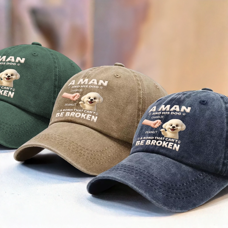 Custom Vintage Washed Denim Baseball Cap - Personalized Birthday Gifts For Dog Lovers, Dog Dad And Mom - Built For Dog Days