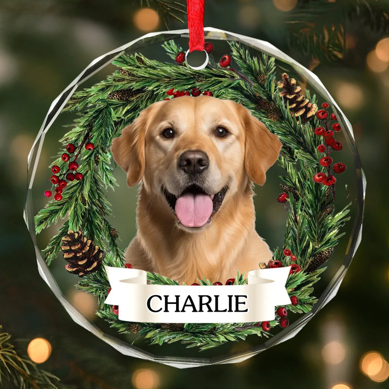 Custom Photo Circle Glass Ornament - Personalized Pet Christmas Memorial Sympathy Gifts For Dog Lovers, Cat Lovers - Forever Loved Never Forgotten