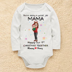 Custom First Christmas Long Sleeve Baby Onesie - Personalized Christmas Baby Shower, Gender Reveal Gifts For New Moms, New Dads, New Parents - Tiny Hands Big Love