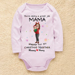 Custom First Christmas Long Sleeve Baby Onesie - Personalized Christmas Baby Shower, Gender Reveal Gifts For New Moms, New Dads, New Parents - Tiny Hands Big Love