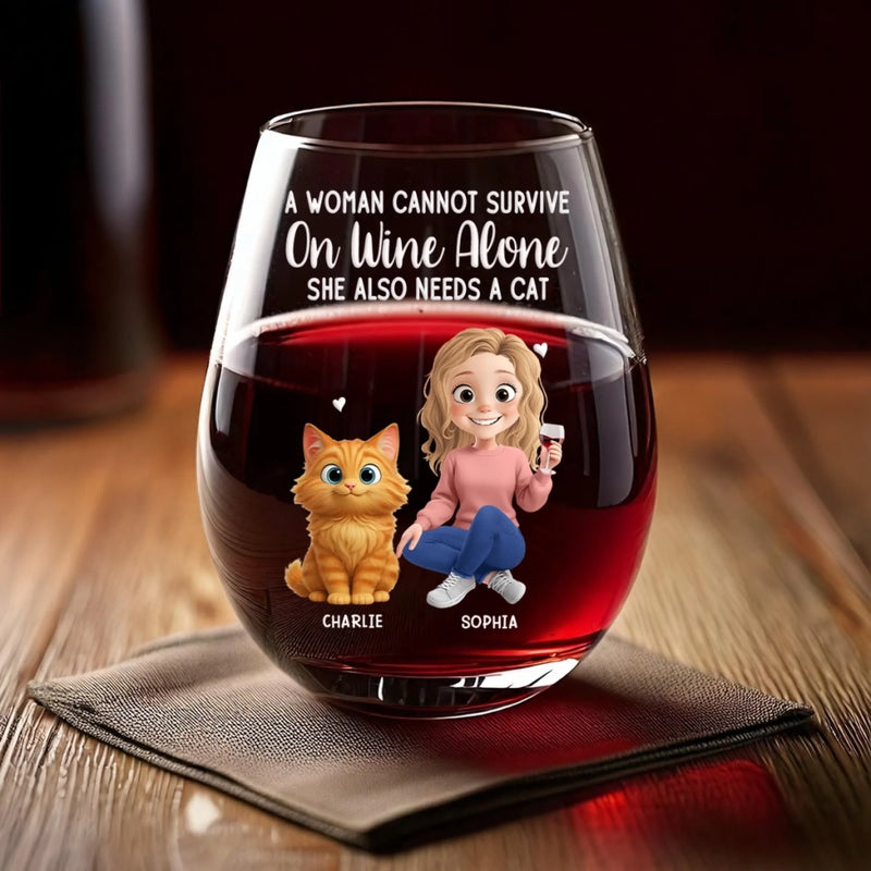 Custom Wine Glass - Personalized Christmas Birthday Gifts For Cat Lovers, Cat Mom And Dad - Life Needs A Purr