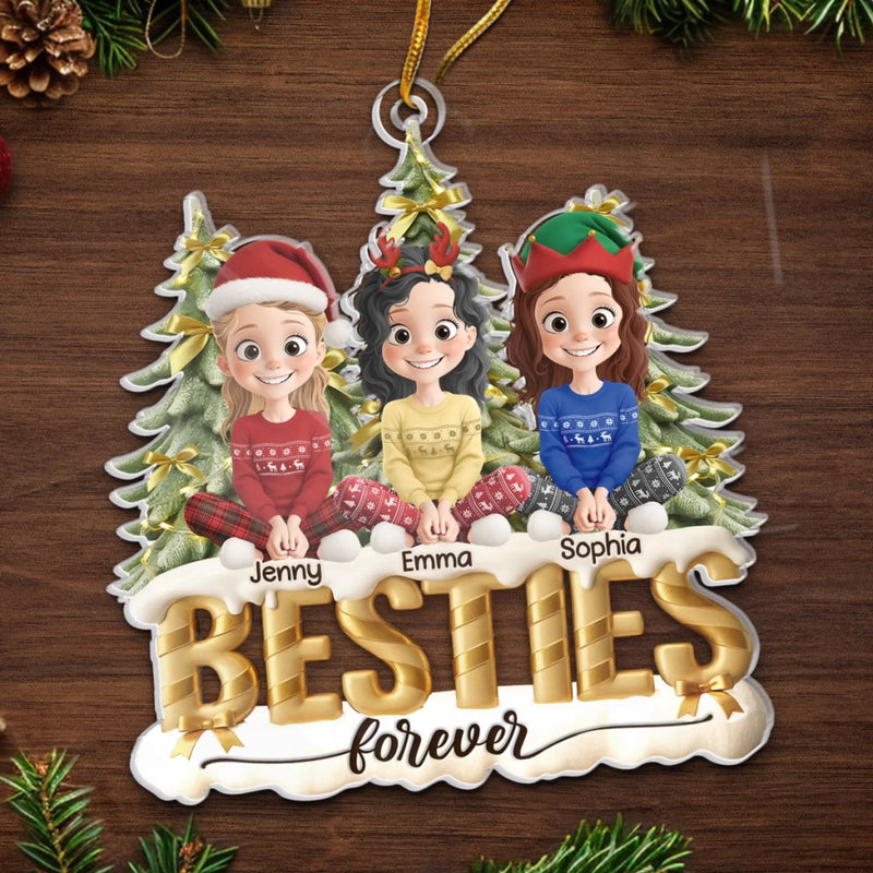Custom Acrylic Ornament - Personalized Best Friend Christmas Birthday Gifts For Women, Besties, Sisters, BFF - Laughing Through Every Season