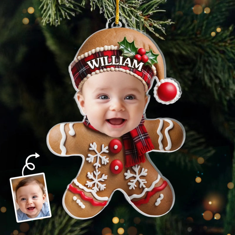 Custom Photo Acrylic Ornament - Personalized  Christmas Baby Shower, Gender Reveal Gifts For New Moms, New Dads, New Parents - Tiny Joy Wrapped In Christmas Magic