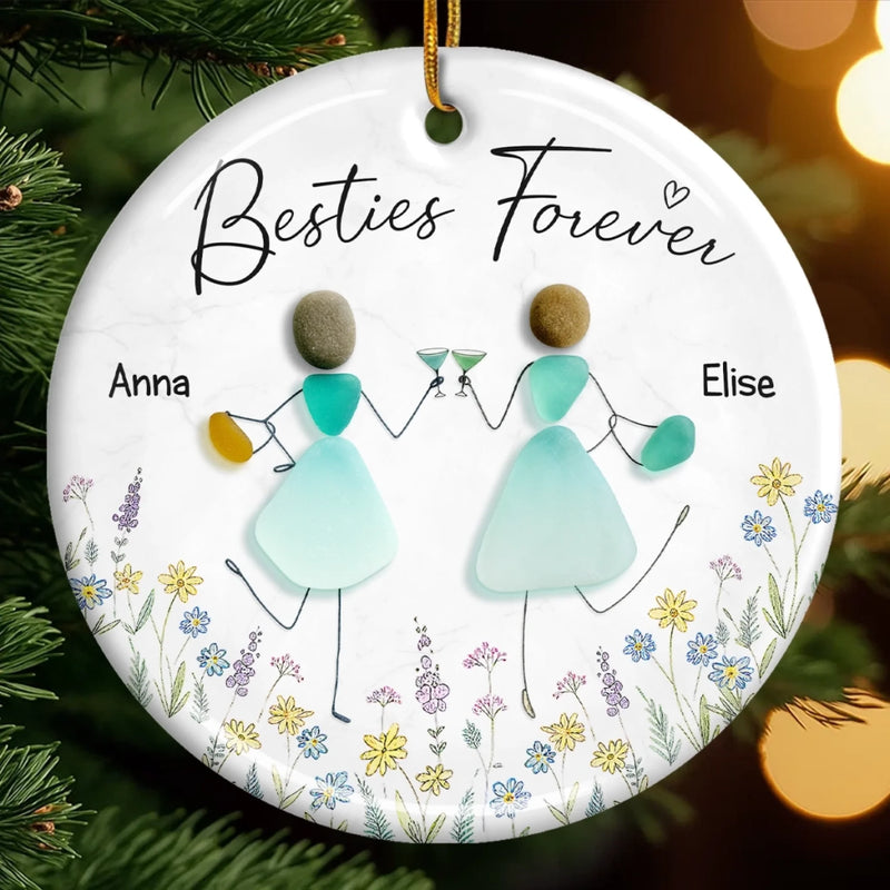 Custom Sea Glass Ceramic Ornament - Personalized Best Friend Birthday Gifts For Women, Besties, Sisters, BFF - Treasures Of The Heart