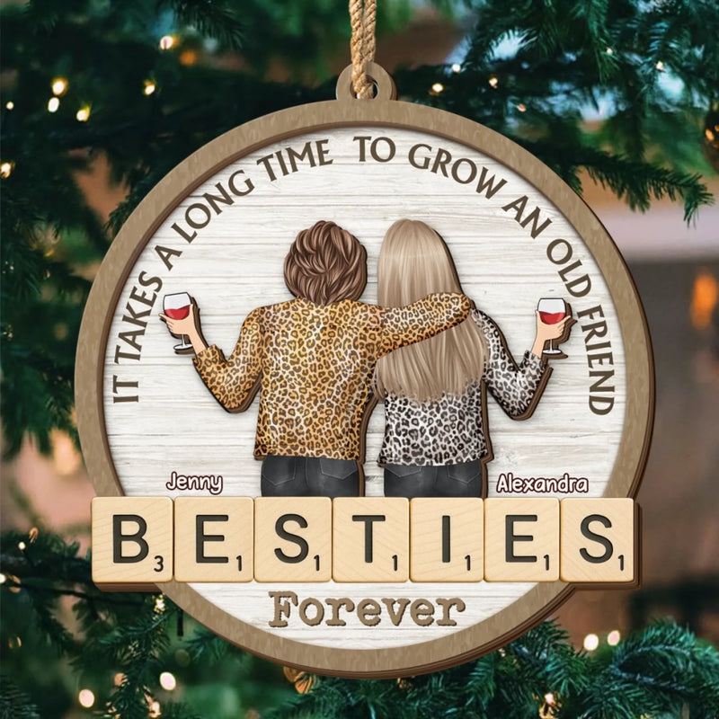 Custom Double Layer Wooden Ornament - Personalized Best Friend Christmas Birthday Gifts For Women, Besties, Sisters, BFF - Frosty Days Warm Hearts