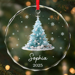 Custom Sea Glass Circle Glass Ornament - Personalized Christmas Birthday Gifts For Mom, Dad, Brother, Sister, Kids, Beach Lovers - Sandy Toes Christmas Joy