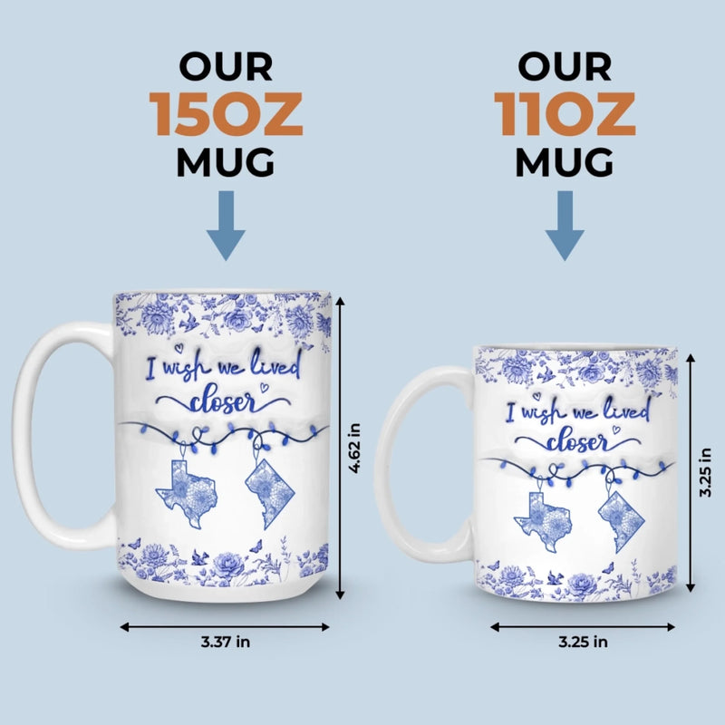 Custom Long Distance Mug - Personalized Best Friend Birthday Gifts For Women, Besties, Sisters, BFF - Our Hearts Bridge Miles