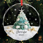 Custom Sea Glass Circle Glass Ornament - Personalized Christmas Birthday Gifts For Mom, Dad, Brother, Sister, Kids, Beach Lovers - Coastal Christmas Magic