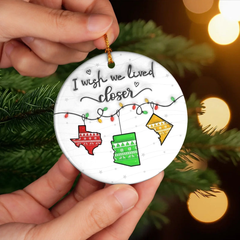 Custom Long Distance Ceramic Ornament - Personalized Best Friend Christmas Birthday Gifts For Women, Besties, Sisters, BFF - Miles Apart Still Connected