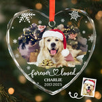 Custom Photo Heart Glass Ornament - Personalized Pet Christmas Memorial Sympathy Gifts For Dogs, Cats - Forever In My Heart Pawprints