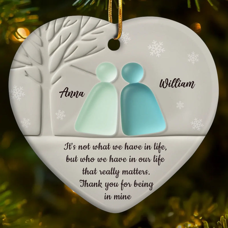 Custom Sea Glass Heart Ceramic Ornament - Personalized Anniversary Christmas Wedding Gifts For Husband And Wife, Him And Her, Couples, Beach Lovers - Love Found In The Tide