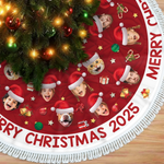 Custom Photo Tree Skirt - Personalized Christmas Birthday Gifts For Family, Dog Cat Lovers - Festive Faces, Furry Places