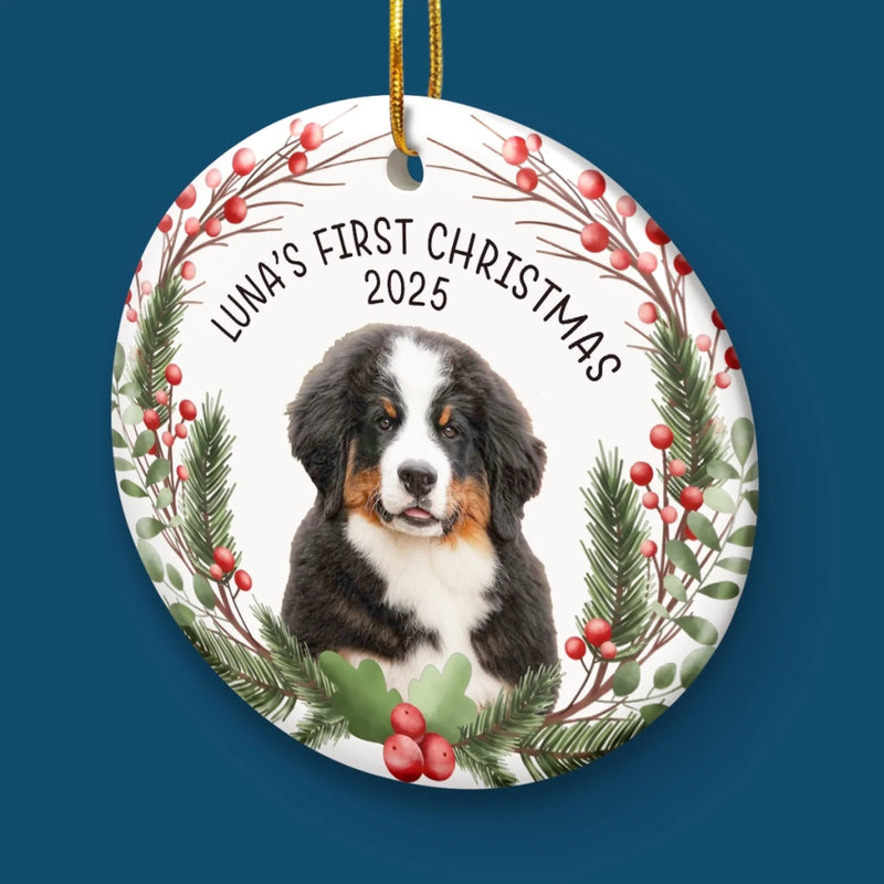 Custom First Christmas Pet Ceramic Ornament - Personalized Christmas Birthday Gifts For Dog Lovers, Cat Lovers, Pet Dad And Mom, New Pet Ornament - Barking Through The Snow