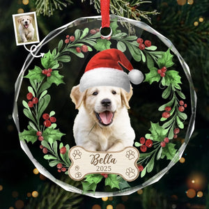 Custom Photo First Christmas Pet Glass Ornament - Personalized Christmas Birthday Gifts For Dog Lovers, Cat Lovers, Pet Dad And Mom, New Pet Ornament - Our Christmas Joy Has Paws