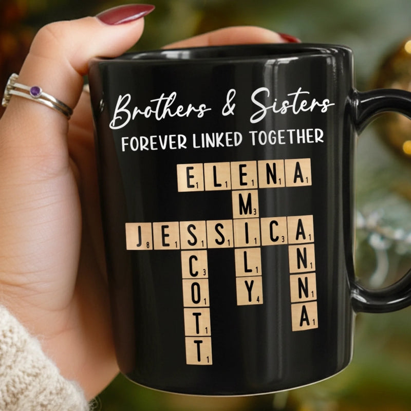 Custom Scrabble Black Mug - Personalized Christmas Birthday Gifts For Brother, Sister - Family Spelled In Joy