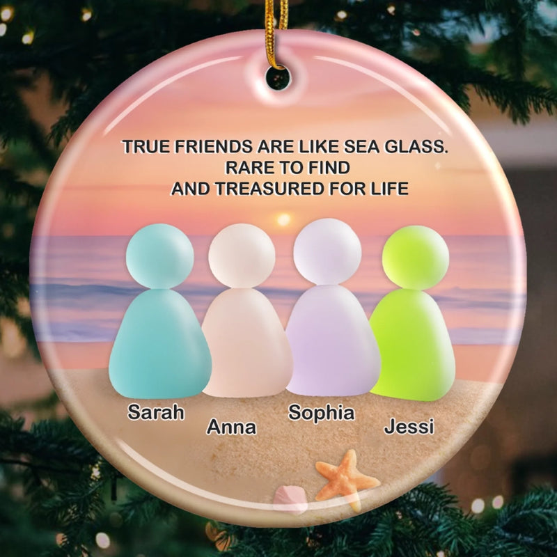 Custom Sea Glass Ceramic Ornament - Personalized Best Friend Christmas Birthday Gifts For Women, Besties, Sisters, BFF, Beach Lovers - Treasures Of Our Bond