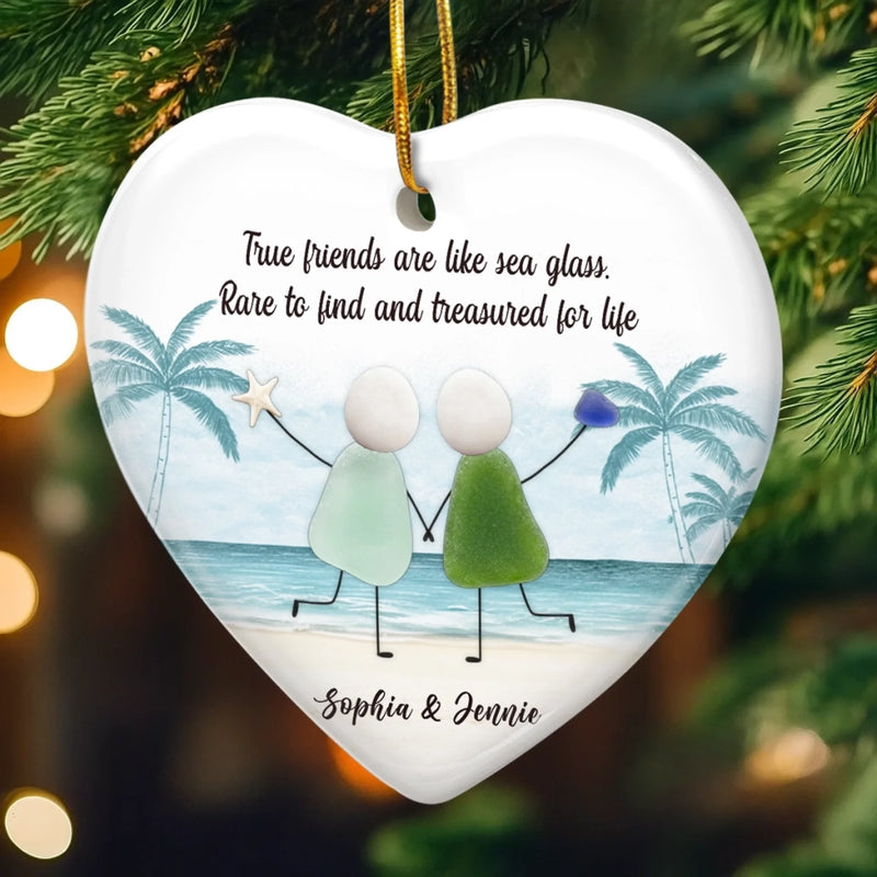 Custom Sea Glass Ceramic Ornament - Personalized Best Friend Christmas Birthday Gifts For Women, Besties, Sisters, BFF, Beach Lovers - Joy Flows Like Waves