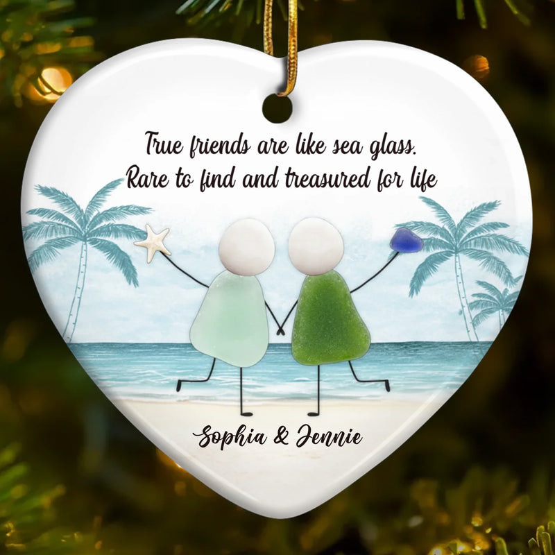 Custom Sea Glass Ceramic Ornament - Personalized Best Friend Christmas Birthday Gifts For Women, Besties, Sisters, BFF, Beach Lovers - Joy Flows Like Waves