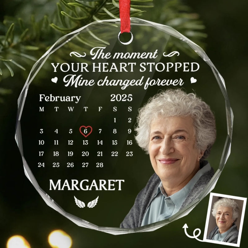 Custom Photo Circle Glass Ornament - Personalized Christmas Memorial Sympathy Gifts For Loss Of Mom, Dad - Missing You With Love