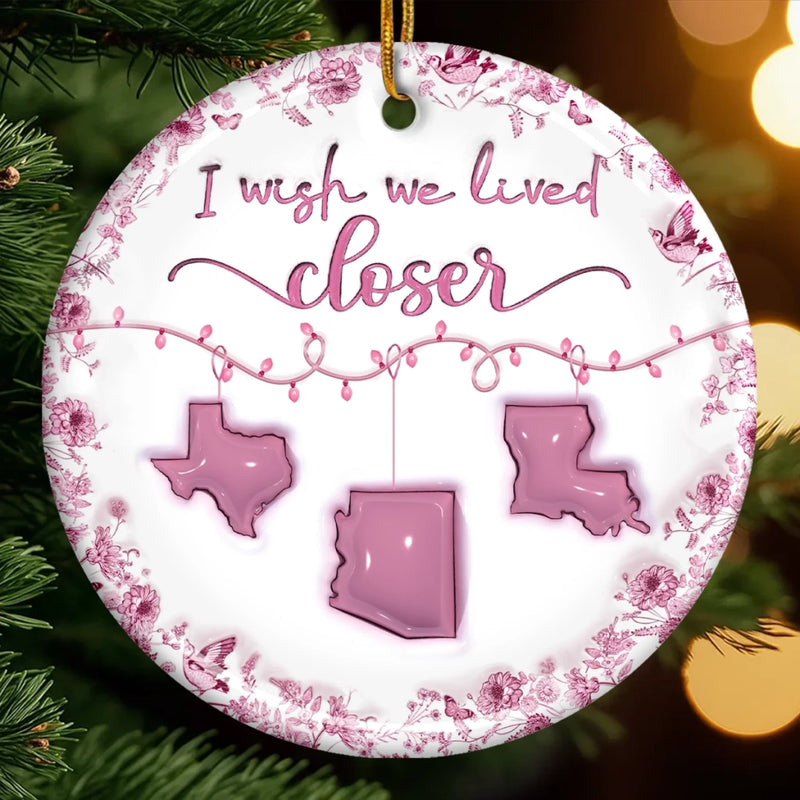 Custom Long Distance Ceramic Ornament - Personalized Best Friend Christmas Birthday Gifts For Women, Besties, Sisters, BFF - Our Hearts Bridge The Miles