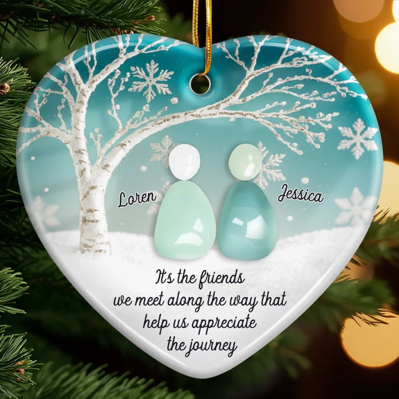 Custom Sea Glass Ceramic Ornament - Personalized Best Friend Christmas Birthday Gifts For Women, Besties, Sisters, BFF, Beach Lovers - Tides Brought Us Together