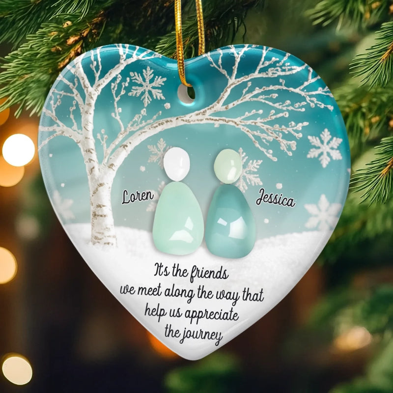 Custom Sea Glass Ceramic Ornament - Personalized Best Friend Christmas Birthday Gifts For Women, Besties, Sisters, BFF, Beach Lovers - Tides Brought Us Together