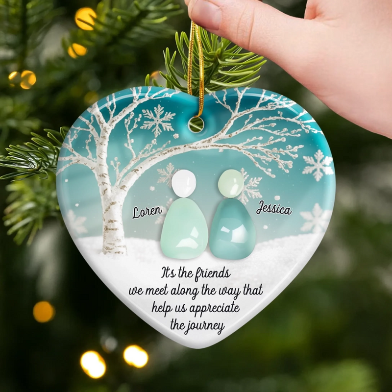 Custom Sea Glass Ceramic Ornament - Personalized Best Friend Christmas Birthday Gifts For Women, Besties, Sisters, BFF, Beach Lovers - Tides Brought Us Together