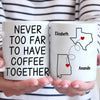 Custom Long Distance Mug - Personalized Best Friend Christmas Birthday Gifts For Women, Besties, Sisters, BFF - Never Too Far To Have Coffee Together