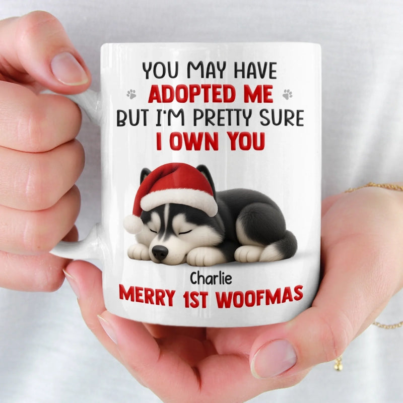 Custom First Christmas Mug - Personalized Christmas Birthday Gifts For Dog Lovers, Dog Dad And Mom - Merry 1st Woofmas