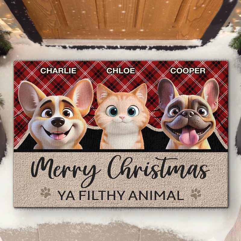 Custom Home Decor Decorative Mat - Personalized  Christmas Birthday Gifts For Dog Cat Lovers, Dog Dad And Mom, Cat Owners - Furry And Festive Troublemakers