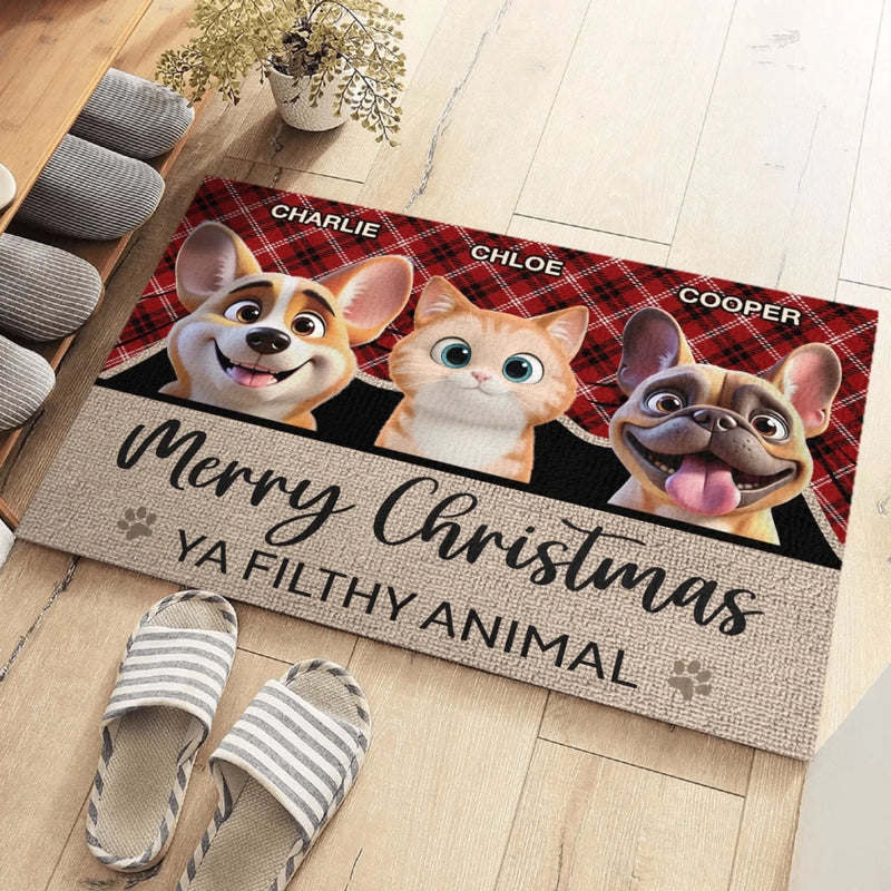 Custom Home Decor Decorative Mat - Personalized  Christmas Birthday Gifts For Dog Cat Lovers, Dog Dad And Mom, Cat Owners - Furry And Festive Troublemakers