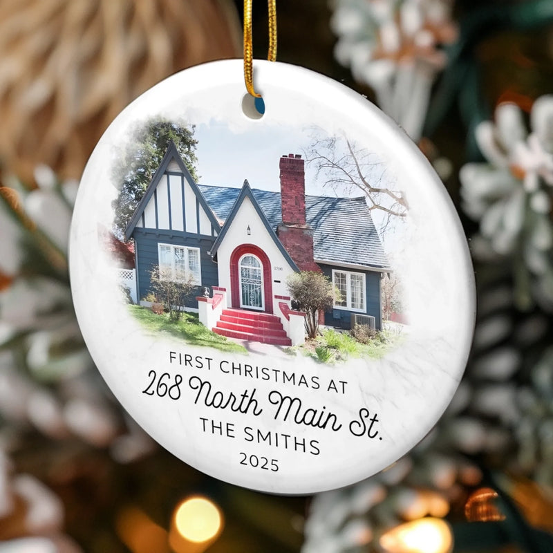 Custom Photo There's Snow Place Like Home - Family Personalized Custom Ornament - Ceramic Round Shaped - Christmas Gift For Family Members, First Christmas